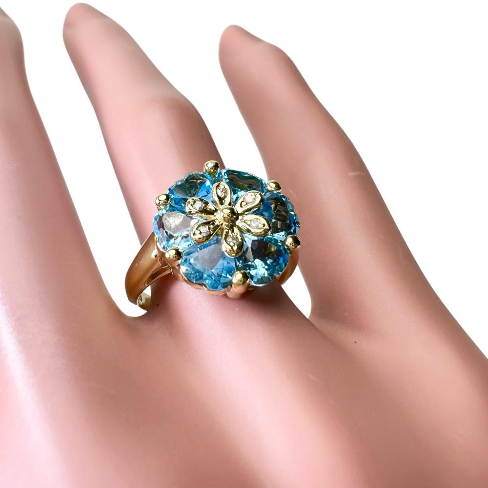 10.5号 お花/フラワーモチーフ ブルートパーズ ダイヤモンド 0.04ct