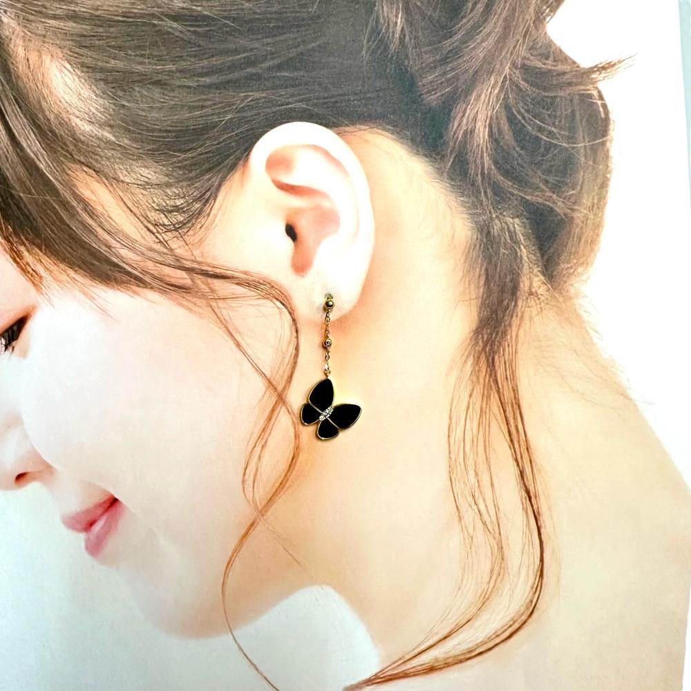 バタフライ/蝶 オニキス ダイヤモンド 計0.09×2ct ピアス K18