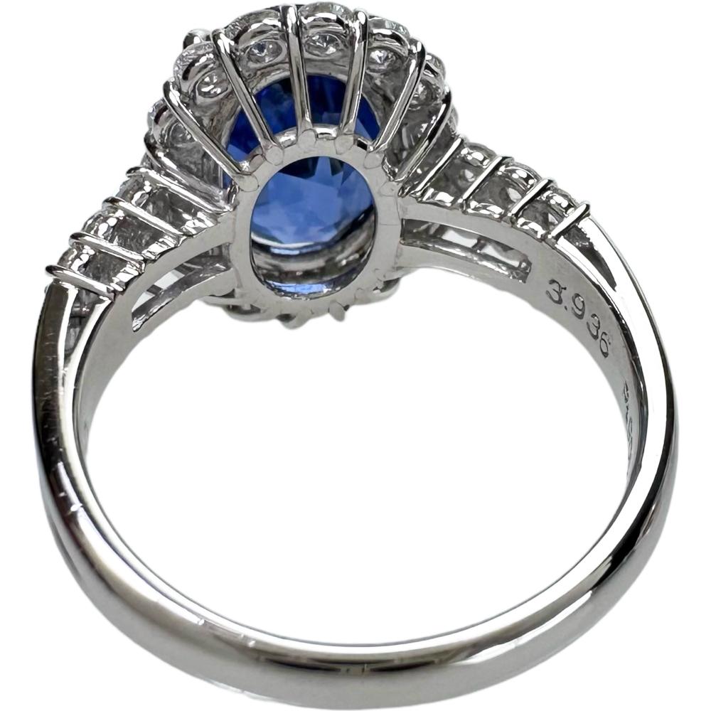 サファイヤ　ダイアモンド　プラチナ　リング　 約12号 最終特価品 12号 タイ産非加熱サファイア 3.936ct ダイヤモンド
