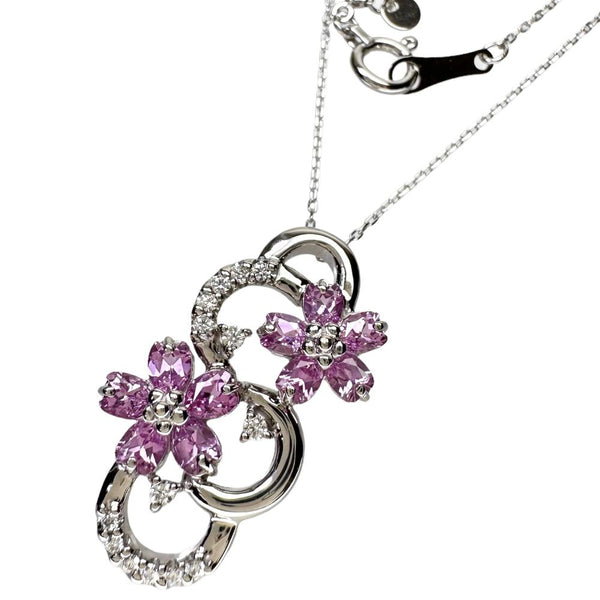 ピンクサファイヤ1.00ctダイヤ0.16ct K18WGネックレス 5587-1986 花/フラワーデザイン ピンクサファイア 1.00ct ダイヤモンド 0.08ct