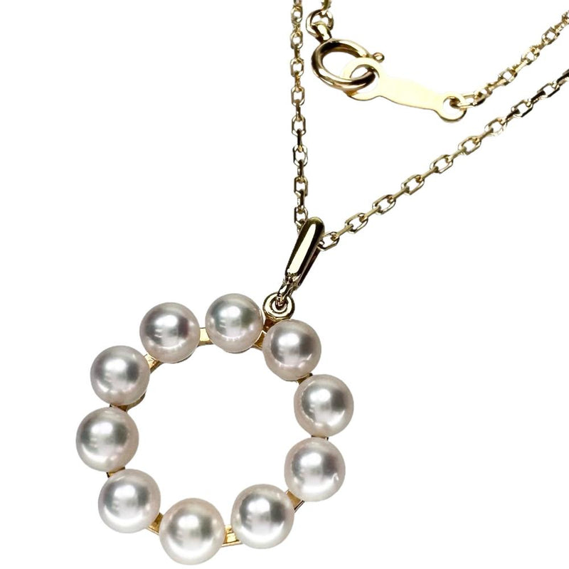 【MIKIMOTO/ミキモト】 サークルデザイン アコヤベビーパール/真珠3.7mm ネックレス K18ゴールド 18金 3.3g 40cm  レディース, 【中古】【真子質店】【NN】, 【TYD】