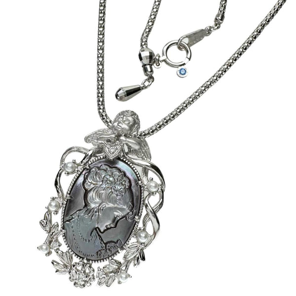 黒蝶貝/シェルカメオ ダイヤモンド 0.034ct シードパール ネックレス
