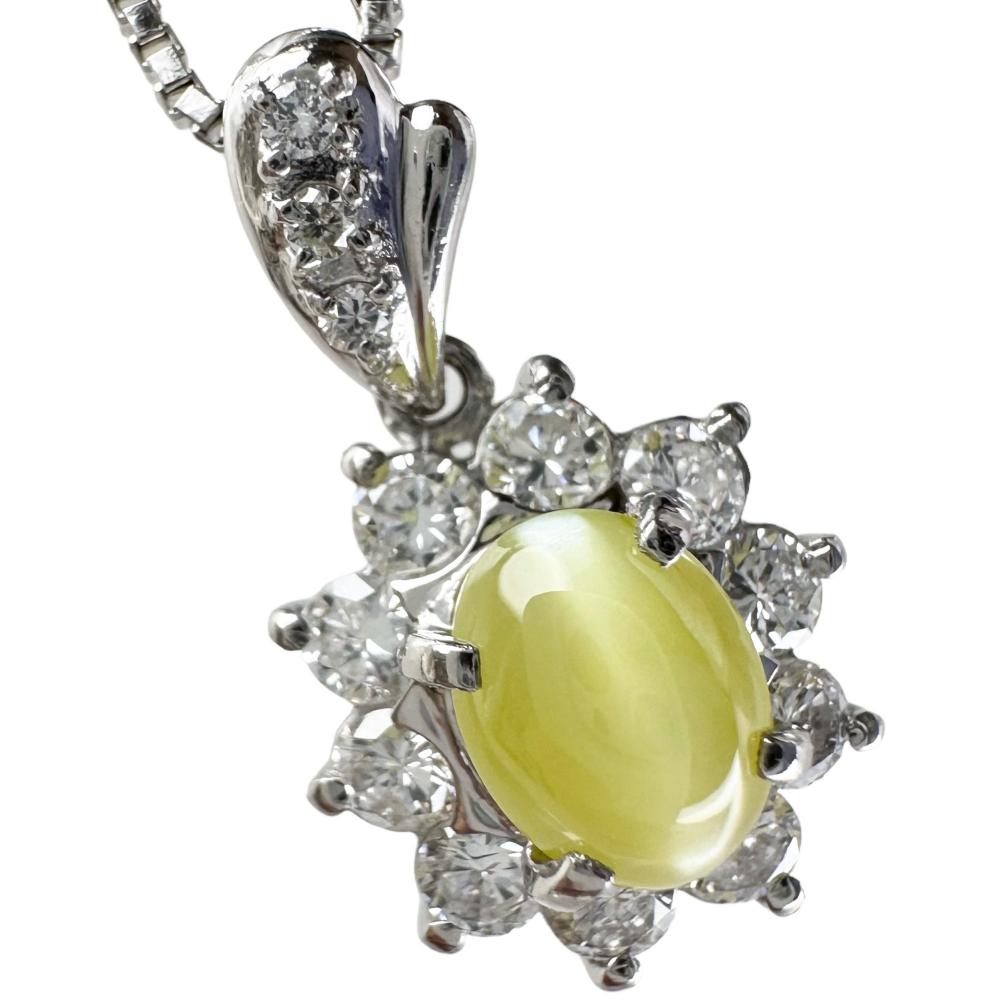 クリソベリルキャッツアイ 1.71ct ダイヤモンド 0.71ct ネックレス 