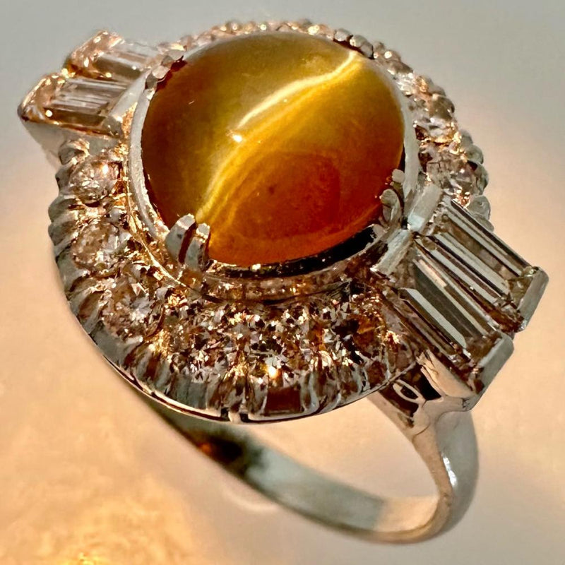 プラチナPMクリソベリルキャッツアイ ダイヤモンドリング クリソベリルキャッツアイ 0.7ct ダイヤモンド 約0.4ct プラチナ