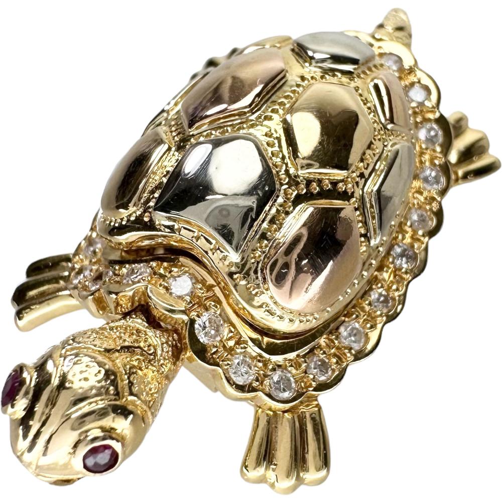 亀/カメ 観音様 縁起物 開閉式 ダイヤモンド 計0.18ct ペンダント