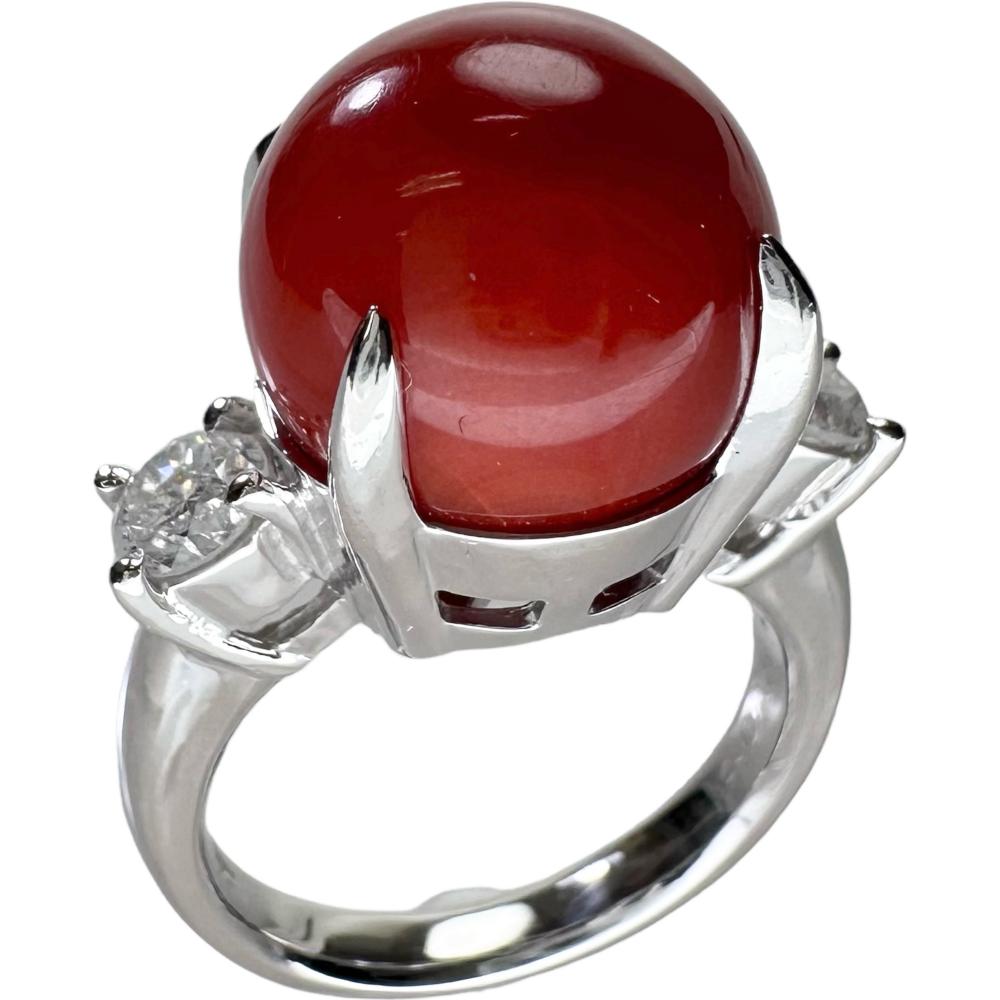 11.5号 血赤サンゴ/珊瑚 12.5mm ダイヤモンド 計0.70ct リング・指輪