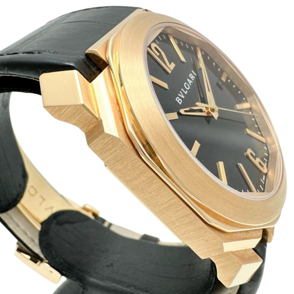 【美品】ブルガリ　BVLGARI　メンズ　ブラックレザー×ゴールドバックル BVLGARI/ブルガリ】 オクト BGOP41G 裏スケ 保2020年/箱あり 腕時計