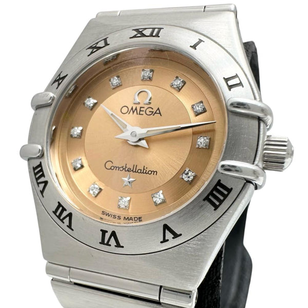 【OMEGA/オメガ】 コンステレーション 1564.65 10Pダイヤ シンディ・クロフォード 腕時計 ステンレススチール クオーツ サーモンピンク文字盤/シルバーベルト レディース 【中古】【真子質店】【GD】 【KMaK】
