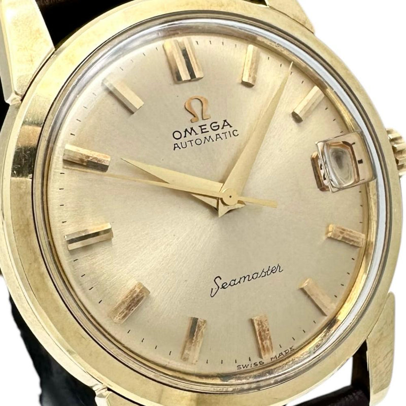 【OMEGA/オメガ】 シーマスター ヴィンテージ Ref.14762.61SC デイト　金メッキ 腕時計 GP/レザー/ステンレス 自動巻き/オートマ ゴールド文字盤/茶革（社外製） メンズ
【中古】【真子質店】【GD】




【IxIT】