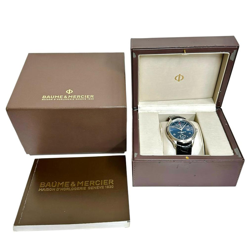 【Baume & Mercier/ボーム＆メルシェ】 MOA10422  クリフトン GMT パワーリザーブ 腕時計 ステンレススチール/レザー 自動巻き/オートマ ブルー文字盤/黒革ベルト メンズ
【中古】【真子質店】【GD】




【ITMaT】