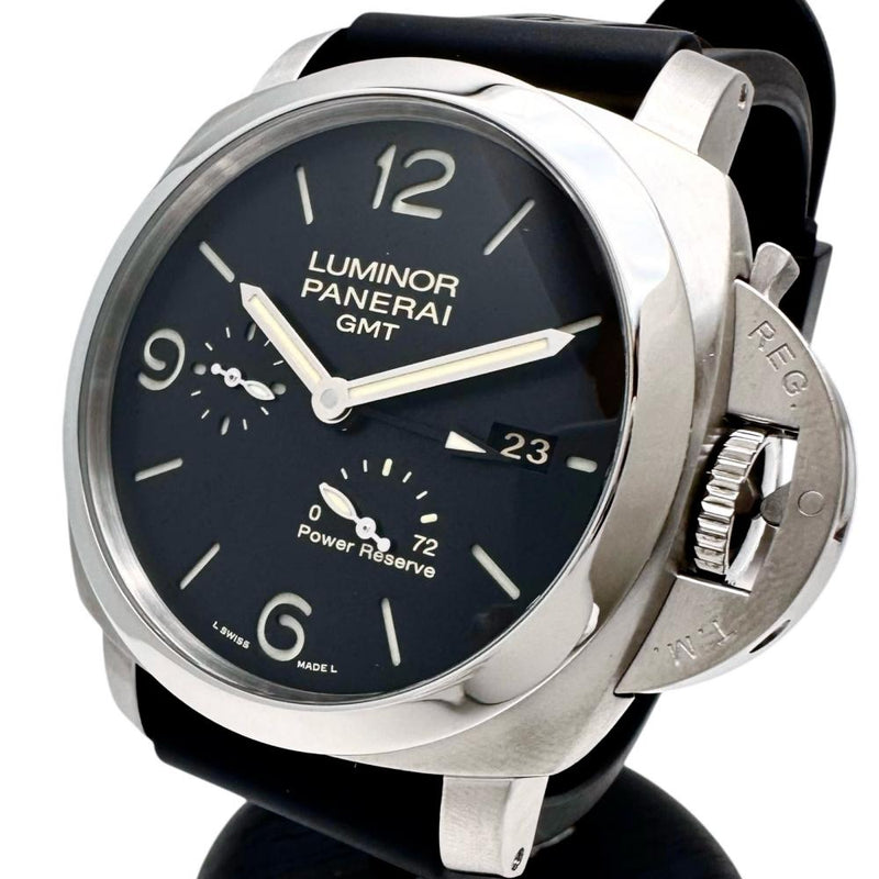 【PANERAI/パネライ】 ルミノール パワーリザーブ GMT PAM00321 保証書/ギャラ/箱付き　3Days/3デイズ　裏スケ 腕時計 ステンレススチール/ラバー 自動巻き/オートマ S番（2016年） ブラック文字盤 メンズ
【中古】【真子質店】【GD】




【DKDI】