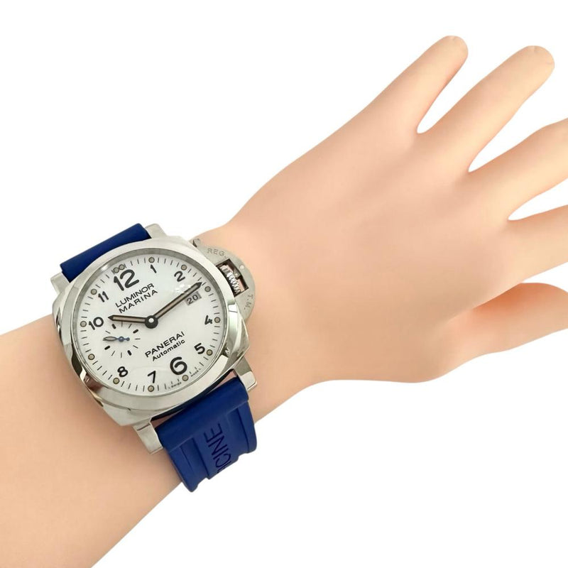 【PANERAI/パネライ】 ルミノールマリーナ PAM01499 裏スケ 3デイズ 腕時計 ステンレススチール/ラバー 自動巻き/オートマ S番（2016年） ホワイト文字盤/青ラバーベルト メンズ 【中古】【真子質店】【GD】 【DITMo】