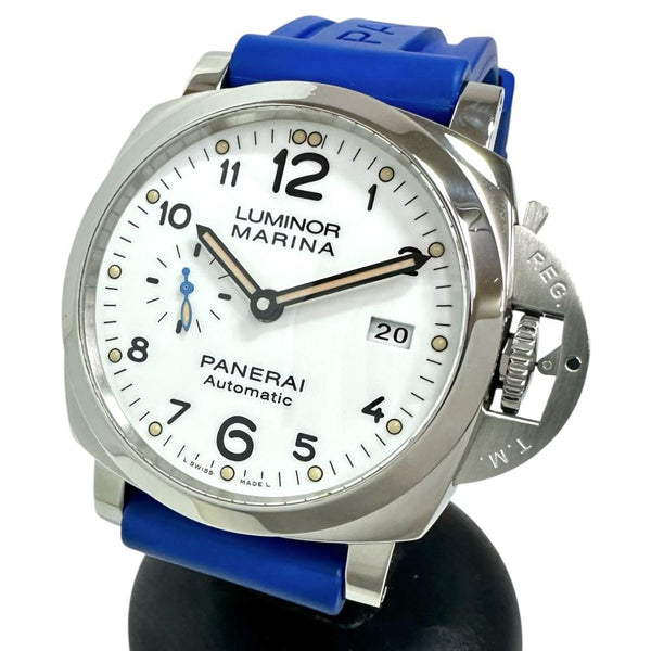 【PANERAI/パネライ】 ルミノールマリーナ PAM01499 裏スケ 3デイズ 腕時計 ステンレススチール/ラバー 自動巻き/オートマ S番（2016年） ホワイト文字盤/青ラバーベルト メンズ 【中古】【真子質店】【GD】 【DITMo】