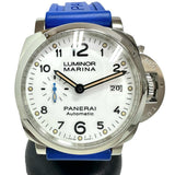 【PANERAI/パネライ】 ルミノールマリーナ PAM01499 裏スケ 3デイズ 腕時計 ステンレススチール/ラバー 自動巻き/オートマ S番（2016年） ホワイト文字盤/青ラバーベルト メンズ 【中古】【真子質店】【GD】 【DITMo】