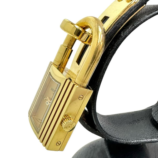 【HERMES/エルメス】 ケリー ウォッチ 腕時計 GP/オーストリッチ クオーツ シャンパンゴールド文字盤/青革ベルト レディース 【中古】【真子質店】【GD】 【MoII】