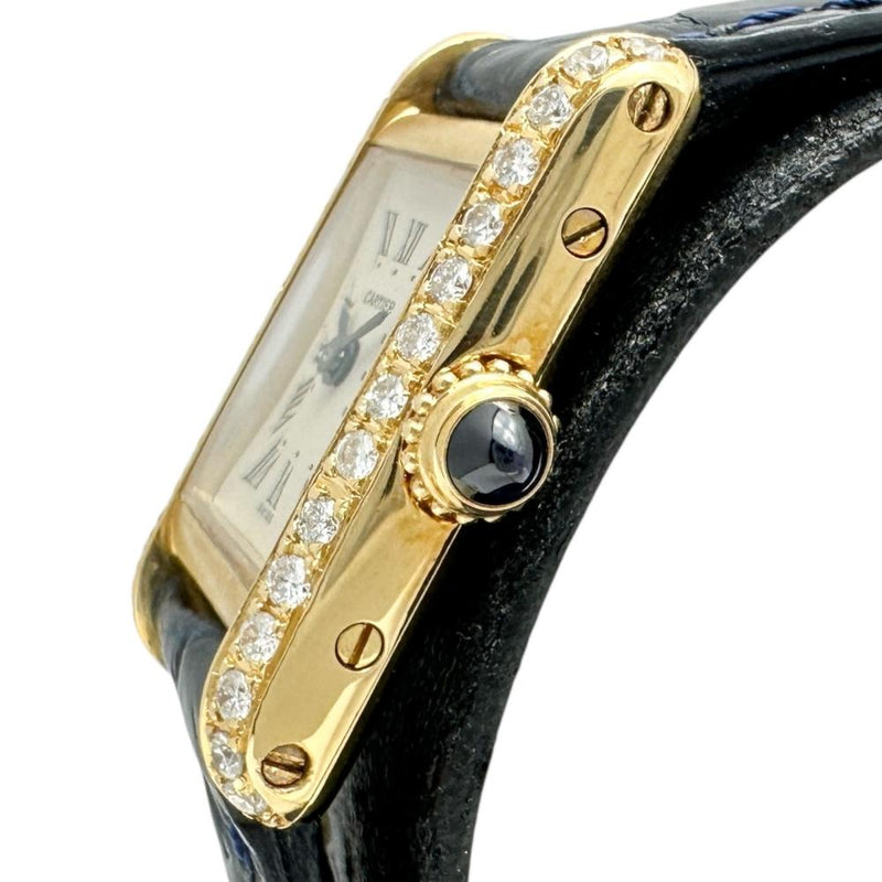 【CARTIER/カルティエ】 タンクミニ　アフターダイヤ 828001 腕時計 K18YGイエローゴールド/レザー クオーツ ベージュ文字盤/ネイビ―レザーベルト レディース 【中古】【真子質店】【GD】 【MaMaxx】