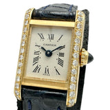 【CARTIER/カルティエ】 タンクミニ　アフターダイヤ 828001 腕時計 K18YGイエローゴールド/レザー クオーツ ベージュ文字盤/ネイビ―レザーベルト レディース 【中古】【真子質店】【GD】 【MaMaxx】