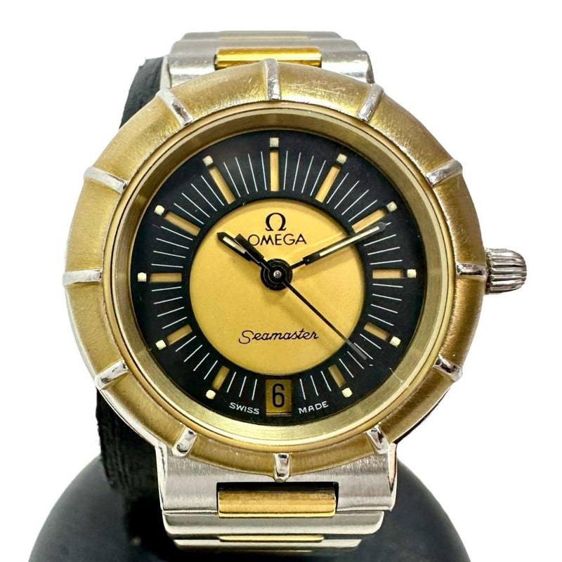 【OMEGA/オメガ】 シーマスター デイト 腕時計 GP/ステンレススチール クオーツ ブラック&ゴールド文字盤 レディース 【中古】【真子質店】【NN】 【MaMox】