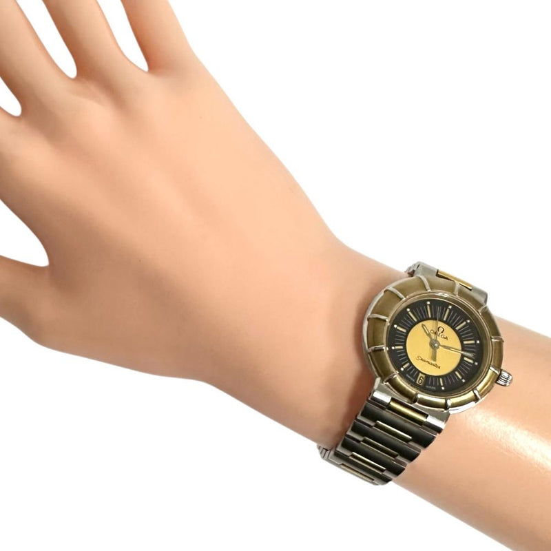 【OMEGA/オメガ】 シーマスター デイト 腕時計 GP/ステンレススチール クオーツ ブラック&ゴールド文字盤 レディース 【中古】【真子質店】【NN】 【MaMox】