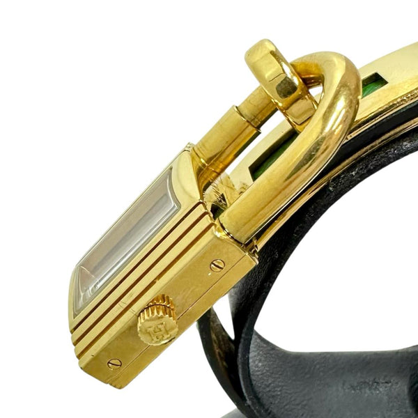 【HERMES/エルメス】 ケリー ウォッチ　 腕時計 GP/レザー クオーツ シャンパンゴールド文字盤/グリーン革ベルト レディース 【中古】【真子質店】【GD】 【DYx】