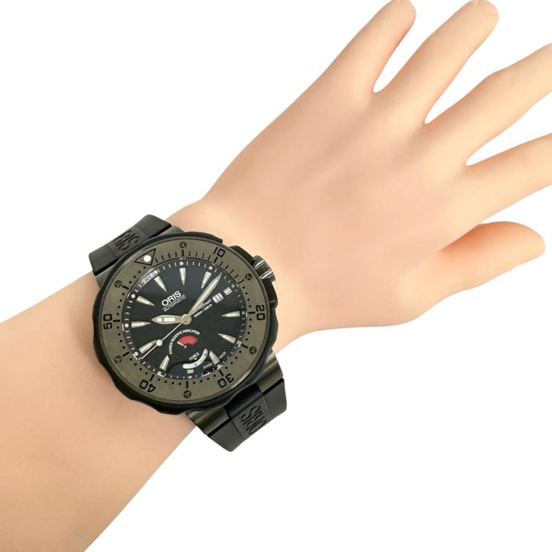 【ORIS/オリス】 コールモスキーン 01 667 7645 OH済 2000本限定 パワーリザーブ 腕時計 チタン/ラバー 自動巻き/オートマ 黒文字盤/黒ラバーベルト メンズ 【中古】【真子質店】【GD】 【MiID】