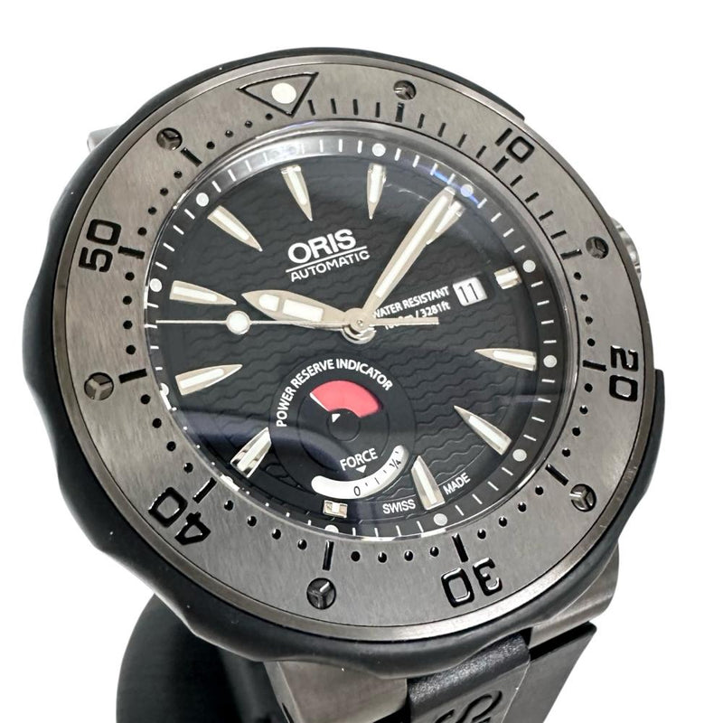 【ORIS/オリス】 コールモスキーン 01 667 7645 OH済 2000本限定 パワーリザーブ 腕時計 チタン/ラバー 自動巻き/オートマ 黒文字盤/黒ラバーベルト メンズ 【中古】【真子質店】【GD】 【MiID】