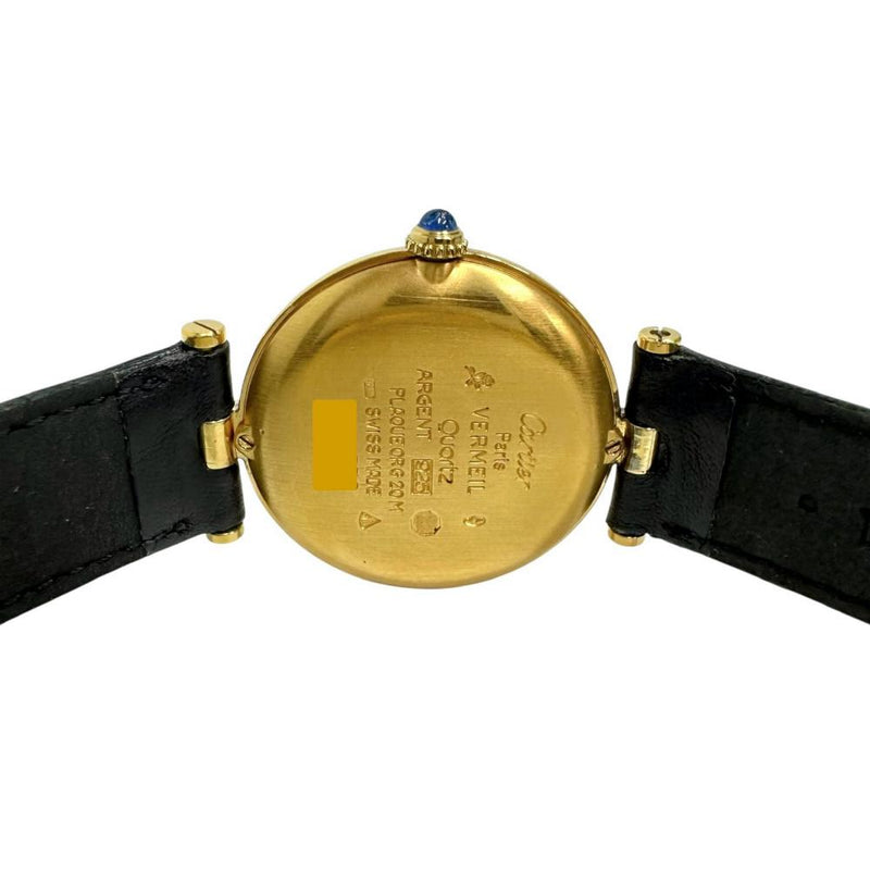 【CARTIER/カルティエ】 マストヴァンドーム 054578　 電池交換済 腕時計 シルバー925/レザー/GPメッキ クオーツ 黒文字盤/黒革ベルト(社外) レディース 【中古】【真子質店】【GD】 【KKx】