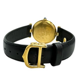 【CARTIER/カルティエ】 マストヴァンドーム 054578　 電池交換済 腕時計 シルバー925/レザー/GPメッキ クオーツ 黒文字盤/黒革ベルト(社外) レディース 【中古】【真子質店】【GD】 【KKx】