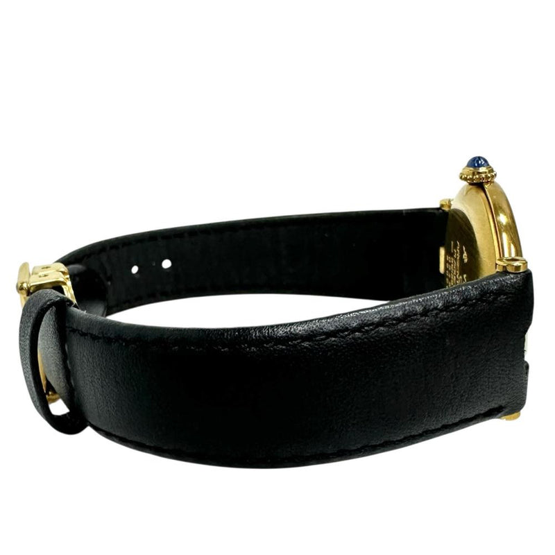 【CARTIER/カルティエ】 マストヴァンドーム 054578　 電池交換済 腕時計 シルバー925/レザー/GPメッキ クオーツ 黒文字盤/黒革ベルト(社外) レディース 【中古】【真子質店】【GD】 【KKx】