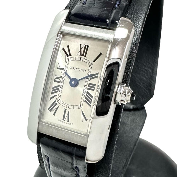 【CARTIER/カルティエ】 タンクアメリカンミニ WSTA0032 腕時計 ステンレススチール/レザー クオーツ シルバー文字盤/紺革ベルト レディース 【中古】【真子質店】【GD】 【TYSMo】