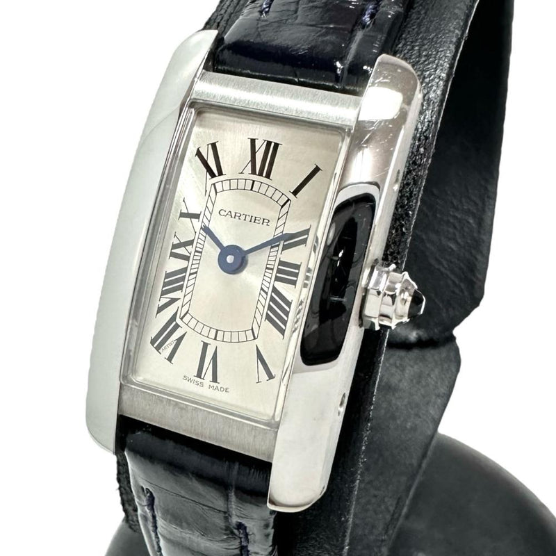【CARTIER/カルティエ】 タンクアメリカンミニ WSTA0032 腕時計 ステンレススチール/レザー クオーツ シルバー文字盤/紺革ベルト レディース 【中古】【真子質店】【GD】 【TYSMo】