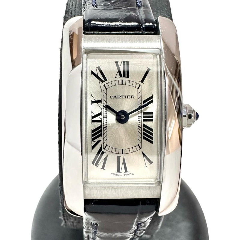 【CARTIER/カルティエ】 タンクアメリカンミニ WSTA0032 腕時計 ステンレススチール/レザー クオーツ シルバー文字盤/紺革ベルト レディース 【中古】【真子質店】【GD】 【TYSMo】