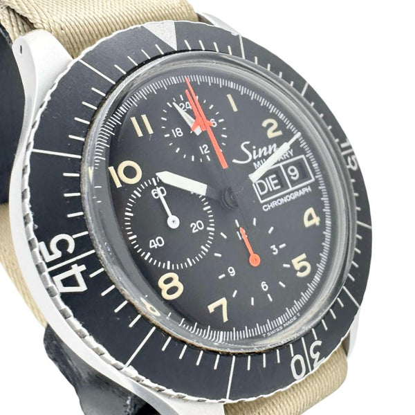 【Sinn/ジン】 156.B ミリタリー クロノ 腕時計 ステンレススチール/ナイロン 自動巻き/オートマ ブラック文字盤/ベージュ社外ベルト メンズ 【中古】【真子質店】【GD】 【TTxx】