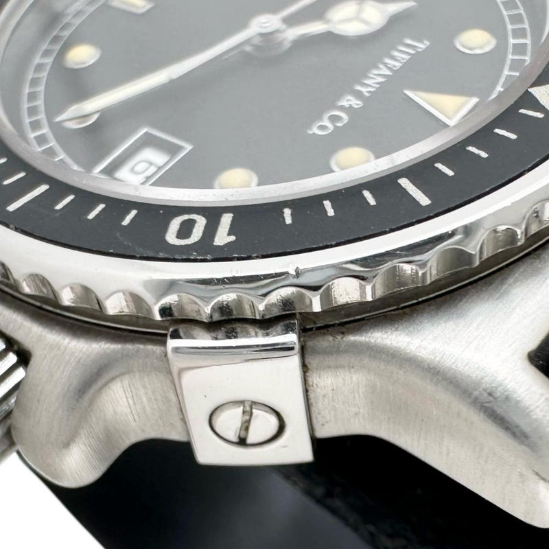 【TIFFANY&Co./ティファニー】 ダイバーズ L0719 腕時計 ステンレススチール/レザー クオーツ ブラック文字盤/ネイビレザーベルト レディース 【中古】【真子質店】【GD】 【MaYMa】