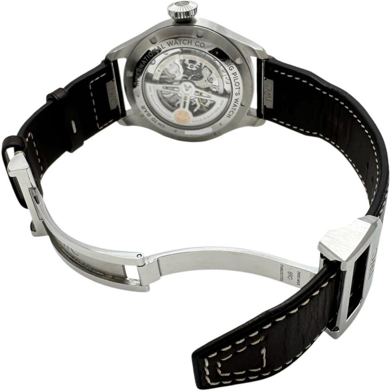 【IWC/インターナショナルウォッチカンパニー】 ビッグパイロットウォッチ43 IW329301 保証書/ギャラ/箱付き　裏スケルトン　 腕時計 ステンレススチール/レザー 自動巻き/オートマ ブラック文字盤/ブラウンレザーベルト メンズ 【中古】【真子質店】【BL】 【YYII】