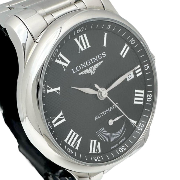 【LONGINES/ロンジン】 L2.708.4.51.6 マスターコレクション　パワーリザーブ　保証書/ギャラ/箱付き 腕時計 ステンレススチール 自動巻き/オートマ ブラック文字盤/シルバーバンド メンズ 【中古】【真子質店】【GD】 【IIxx】