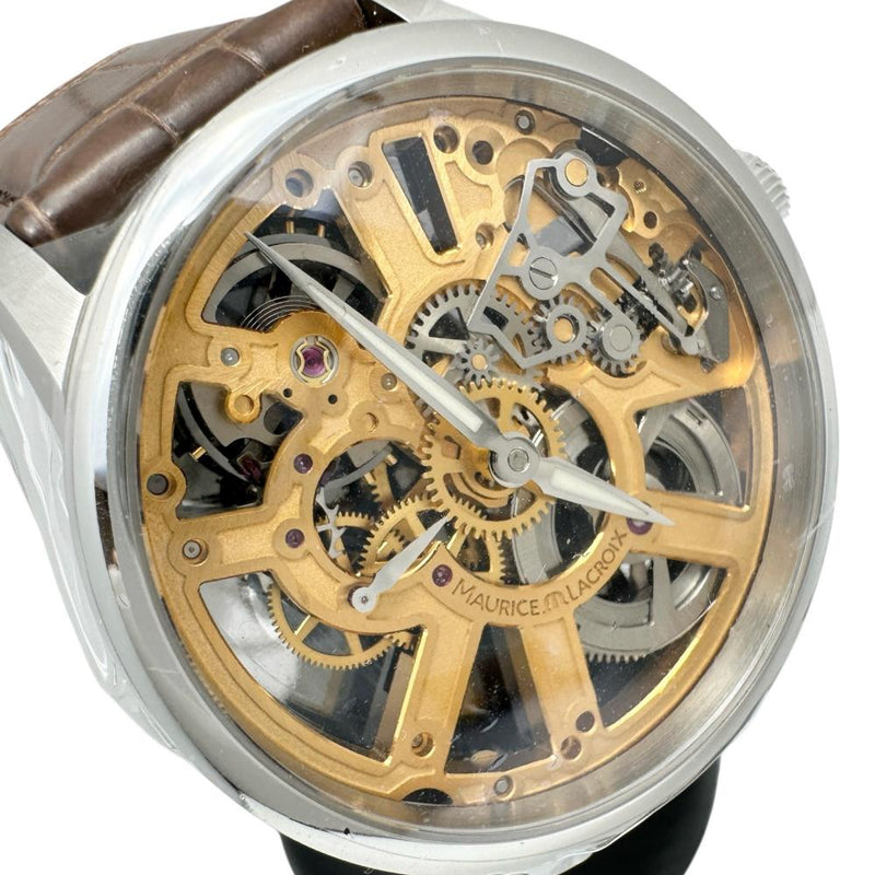 【MAURICE LACROIX/モーリスラクロア】 マスターピース MP7228 未使用 スケルトン 腕時計 ステンレススチール/レザー 自動巻き/オートマ ゴールド文字盤/ブラウンレザーバンド メンズ 【中古】【真子質店】【GD】 【IMiMax】