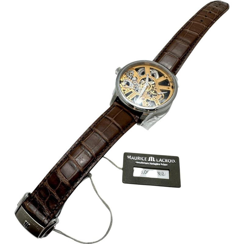 【MAURICE LACROIX/モーリスラクロア】 マスターピース MP7228 未使用 スケルトン 腕時計 ステンレススチール/レザー 自動巻き/オートマ ゴールド文字盤/ブラウンレザーバンド メンズ 【中古】【真子質店】【GD】 【IMiMax】