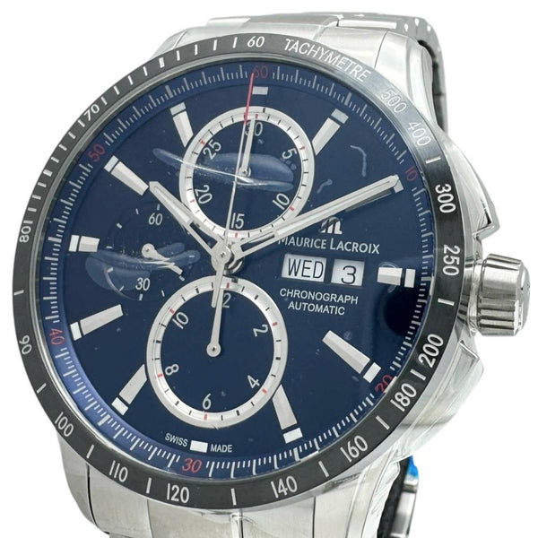 【MAURICE LACROIX/モーリスラクロア】 ポントス PT6038 未使用 クロノ 裏スケルトン 腕時計 ステンレススチール 自動巻き/オートマ ブルー文字盤/シルバーベルト/ブルーナイロン替えベルト メンズ 【中古】【真子質店】【GD】 【IMaMox】