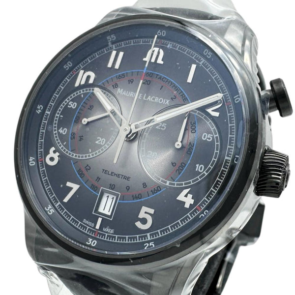 【MAURICE LACROIX/モーリスラクロア】 ポントス PT6428 未使用 モノプッシャー クロノ 腕時計 ステンレススチール/レザー 自動巻き/オートマ ブラック文字盤/ブラック革 メンズ 【中古】【真子質店】【GD】 【ITIx】