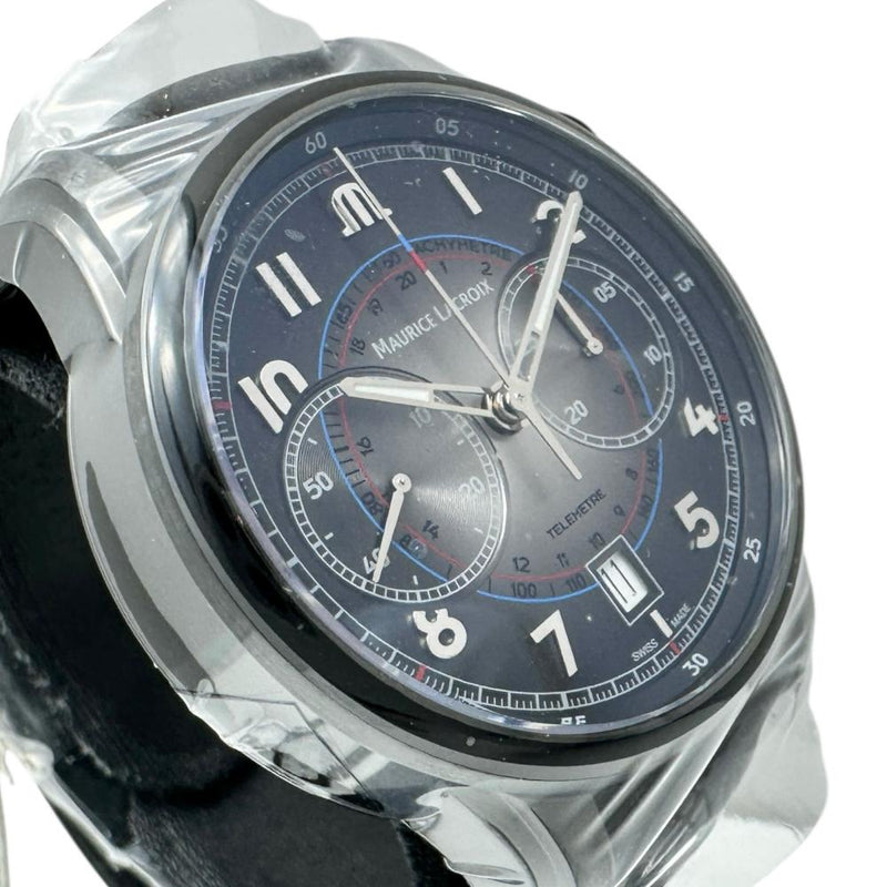 【MAURICE LACROIX/モーリスラクロア】 ポントス PT6428 未使用 モノプッシャー クロノ 腕時計 ステンレススチール/レザー 自動巻き/オートマ ブラック文字盤/ブラック革 メンズ 【中古】【真子質店】【GD】 【ITIx】