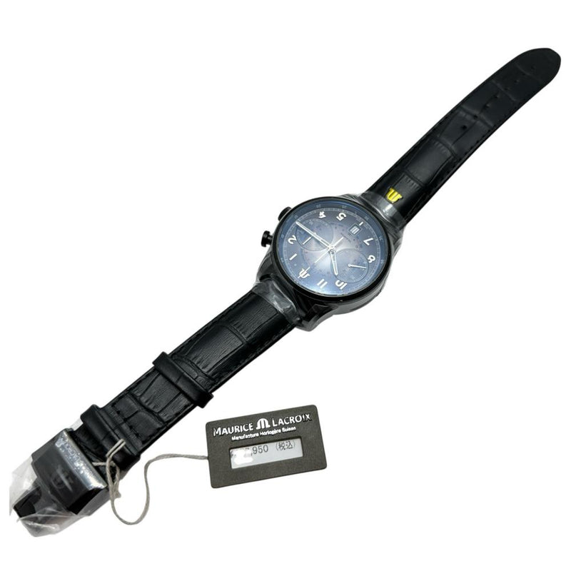 【MAURICE LACROIX/モーリスラクロア】 ポントス PT6428 未使用 モノプッシャー クロノ 腕時計 ステンレススチール/レザー 自動巻き/オートマ ブラック文字盤/ブラック革 メンズ 【中古】【真子質店】【GD】 【ITIx】