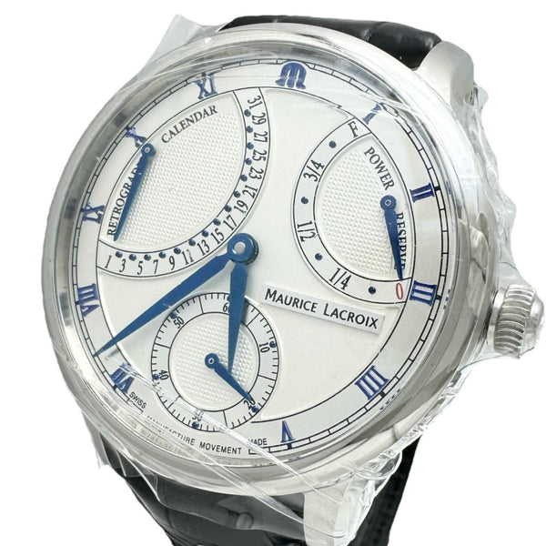 【MAURICE LACROIX/モーリスラクロア】 MP6568 未使用 マスターピース レトログラード 裏スケルトン 腕時計 ステンレススチール/レザー 自動巻き/オートマ シルバー文字盤/ブラックレザーベルト メンズ 【中古】【真子質店】【GD】 【IDxx】