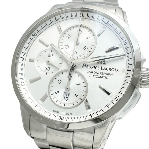 【MAURICE LACROIX/モーリスラクロア】 ポントス PT6388 未使用 クロノ 腕時計 ステンレススチール 自動巻き/オートマ ホワイト文字盤/シルバーベルト メンズ 【中古】【真子質店】【GD】 【Sxx】