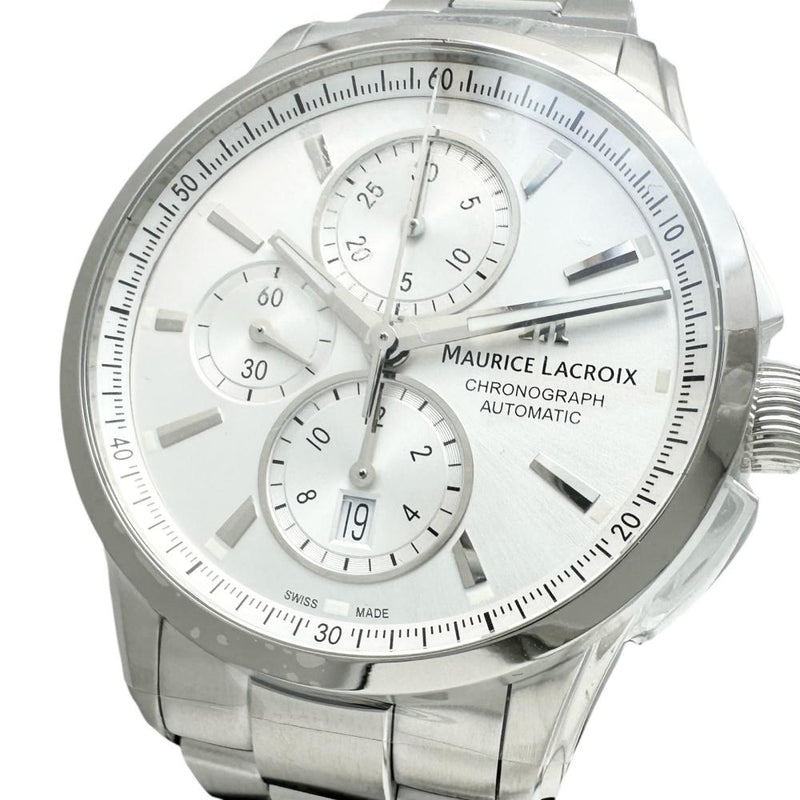 【MAURICE LACROIX/モーリスラクロア】 ポントス PT6388 未使用 クロノ 腕時計 ステンレススチール 自動巻き/オートマ ホワイト文字盤/シルバーベルト メンズ 【中古】【真子質店】【GD】 【Sxx】
