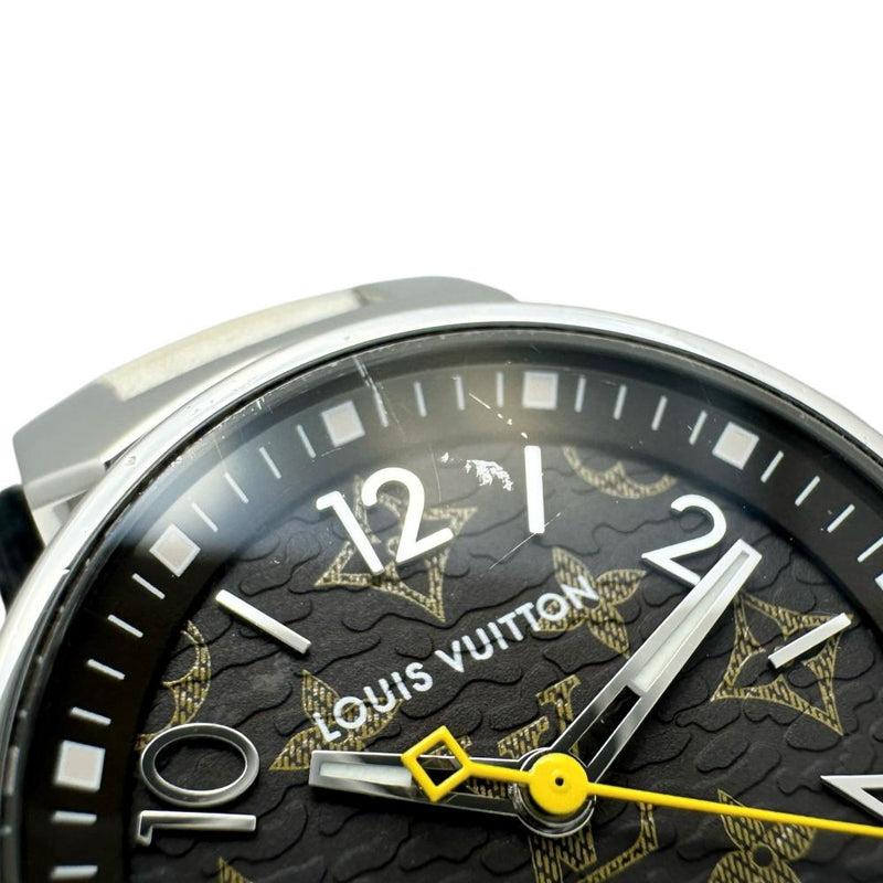 【LOUIS VUITTON/ルイ・ヴィトン】 タンブールPM QA070 腕時計 ステンレススチール/レザー クオーツ ブラウンモノグラム文字盤/ホワイトレザーベルト レディース 【中古】【真子質店】【GD】 【SMox】
