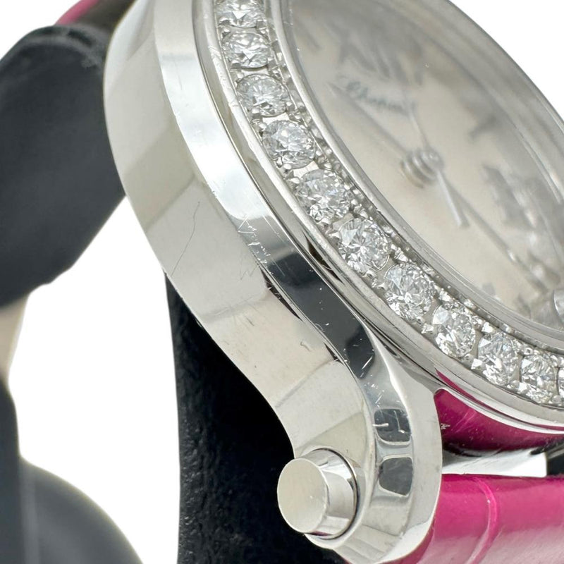 【Chopard/ショパール】 ハッピースポーツ 278509 保証書/ギャラ付き　ダイヤベゼル&ムーブ5P 腕時計 ステンレススチール/レザー/シェル クオーツ シェル文字盤/ピンクレザーベルト レディース
【中古】【真子質店】【BL】




【DSMox】