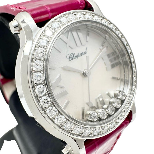 【Chopard/ショパール】 ハッピースポーツ 278509 保証書/ギャラ付き　ダイヤベゼル&ムーブ5P 腕時計 ステンレススチール/レザー/シェル クオーツ シェル文字盤/ピンクレザーベルト レディース
【中古】【真子質店】【BL】




【DSMox】