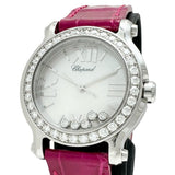 【Chopard/ショパール】 ハッピースポーツ 278509 保証書/ギャラ付き　ダイヤベゼル&ムーブ5P 腕時計 ステンレススチール/レザー/シェル クオーツ シェル文字盤/ピンクレザーベルト レディース
【中古】【真子質店】【BL】




【DSMox】