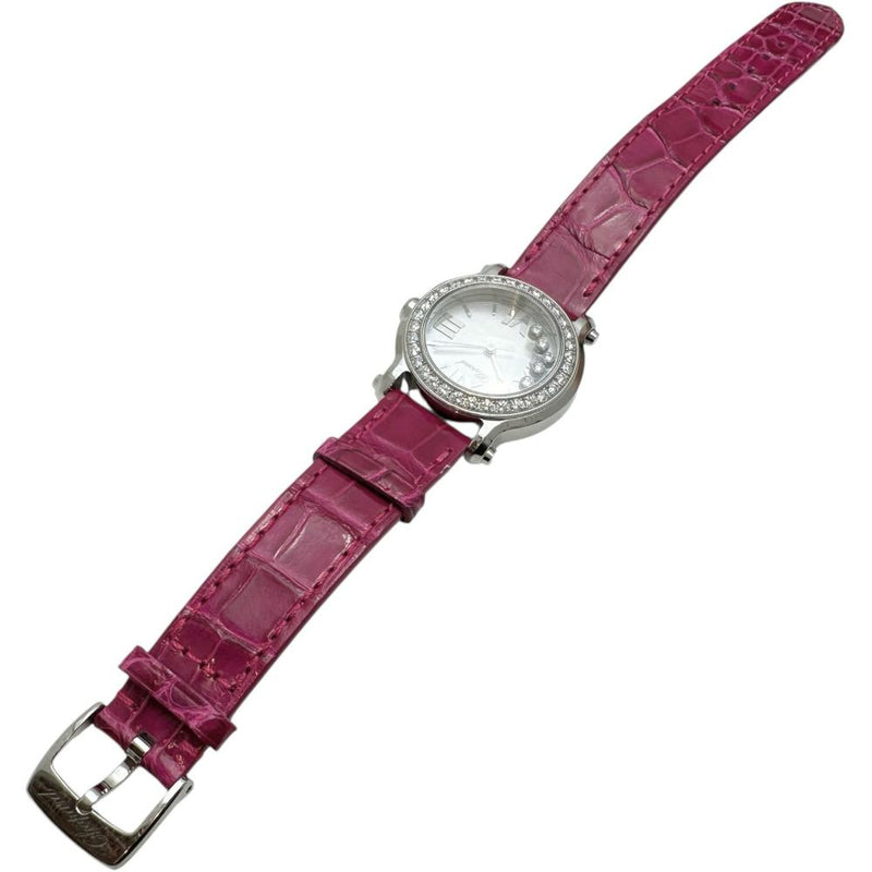 【Chopard/ショパール】 ハッピースポーツ 278509 保証書/ギャラ付き　ダイヤベゼル&ムーブ5P 腕時計 ステンレススチール/レザー/シェル クオーツ シェル文字盤/ピンクレザーベルト レディース
【中古】【真子質店】【BL】




【DSMox】